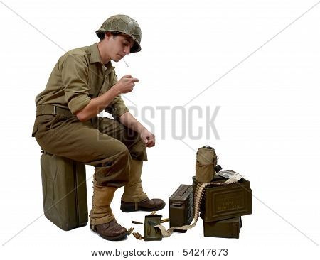 Young American Soldier  Light A Cigarette