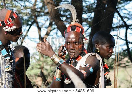 Boys Wear Makeup For The Bull Jumping Ceremony, Ethiopia