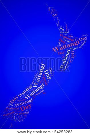 Tag Or Word Cloud Waitangi Day Related In Shape Of New Zealand