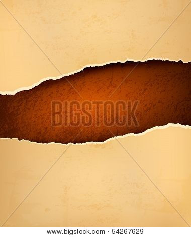 Retro Background With Old Ripped Paper And Brown Leather. Vector Illustration