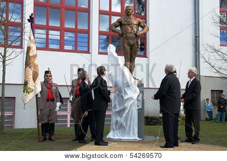 LITOVEL, CZECH REPUBLIC - NOVEMBER 8, 2013 - Unveiling the statue of Czech wrestler Gustav Friï¿½ten
