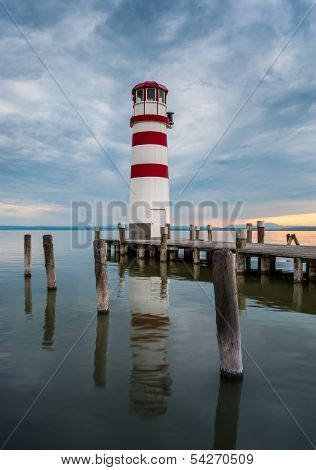 Lighthouse At Lake Neusiedl At Sunset
