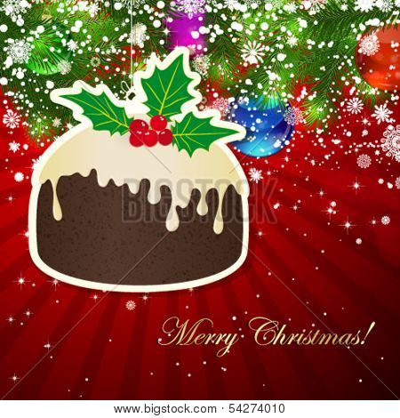 Background with Christmas decoration and snowflakes, illustration. 