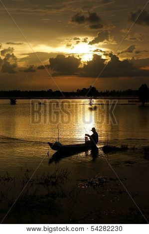 Fisherman Do Fishing On River