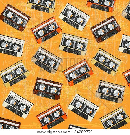 Seamless Background With Vintage Analogue Music Recordable Cassettes