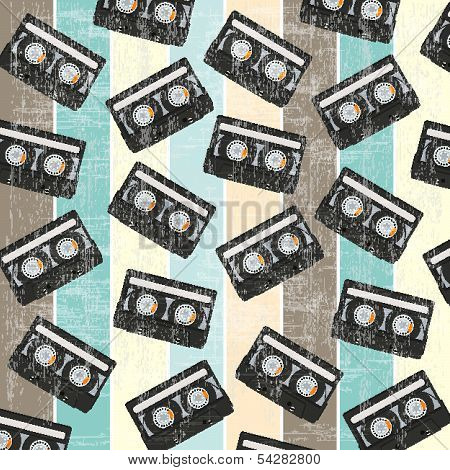 Seamless Background With Vintage Analogue Music Recordable Cassettes