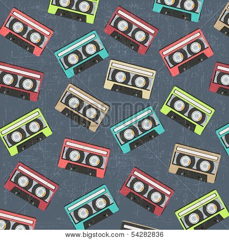 Seamless Background With Vintage Analogue Music Recordable Cassettes