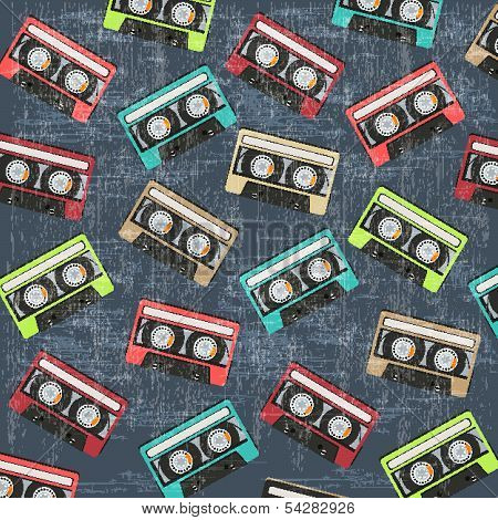 Seamless Background With Vintage Analogue Music Recordable Cassettes