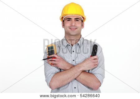 Electrician with voltmeter