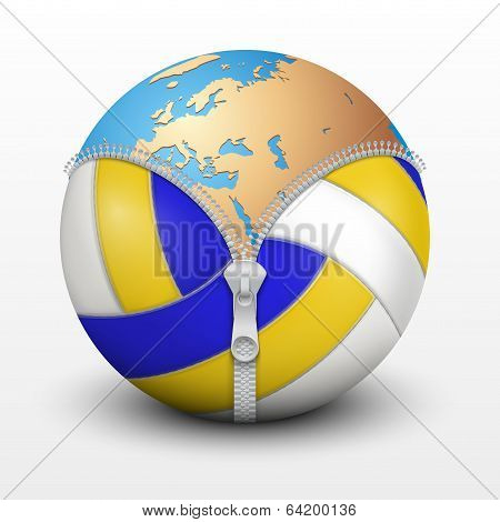 Planet Earth over a volleyball ball