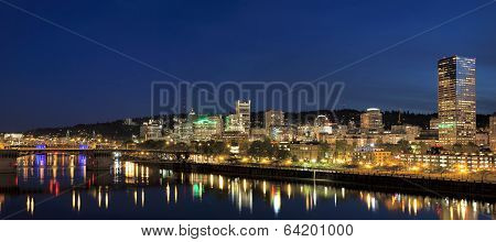 Portland Downtown Skyline At Blue Hour