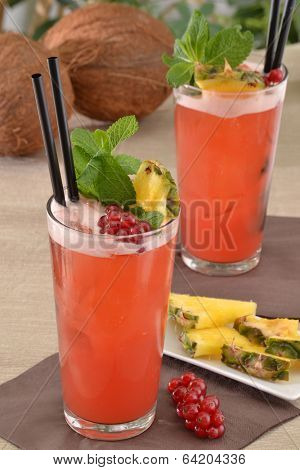 Cocktail drinks and fruits.