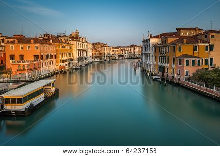 View On Grand Canal And Vaparetto Station From Accademia Bridge At Sunrise, Venice, Italy