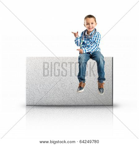 Kid Pointing On Rectangular Placard