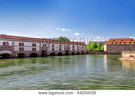Strasbourg, medieval bridge Ponts Couverts. Alsace, France. 