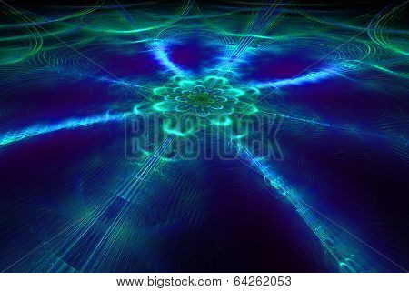 Abstract fantastic ice flower in dark space. Fractal art graphics.