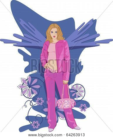 Beauty Blond Glamour Girl With Ping Bag