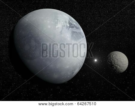 Pluton, Charon and Polaris star - 3D render