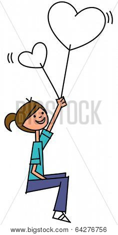 girl holding heart bloons