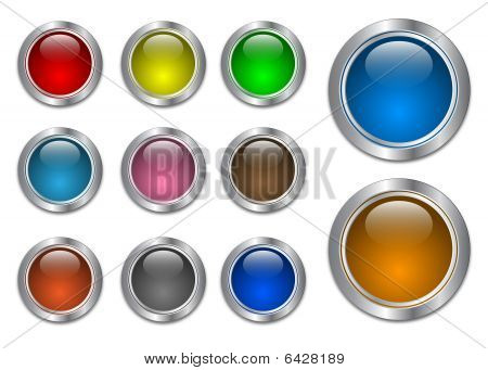 Set Of Glass, Metallic Blank Web Buttons