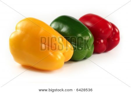 Paprikas Red, Green, Yellow Isolated