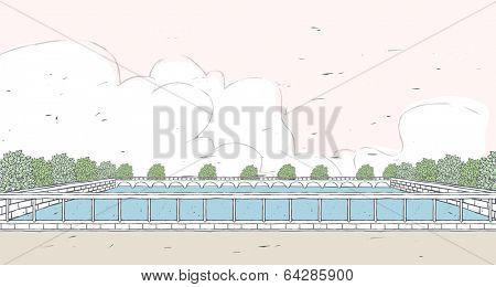 Vintage Line Art Landscape