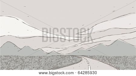 Vintage Line Art Landscape