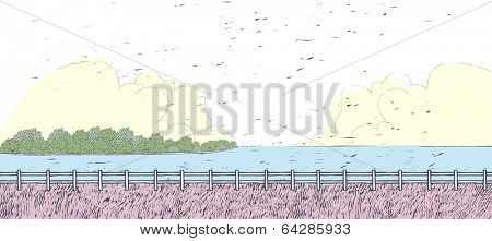 Vintage Line Art Landscape