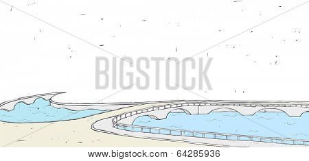 Vintage Line Art Landscape