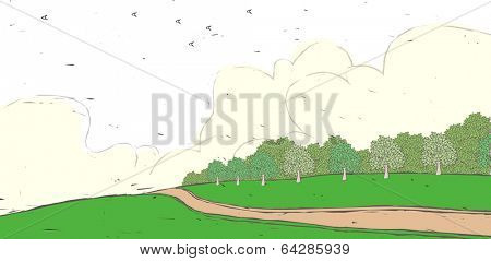 Vintage Line Art Landscape
