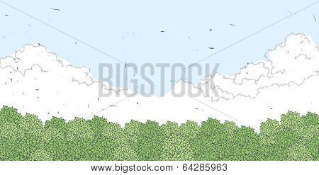 Vintage Line Art Landscape