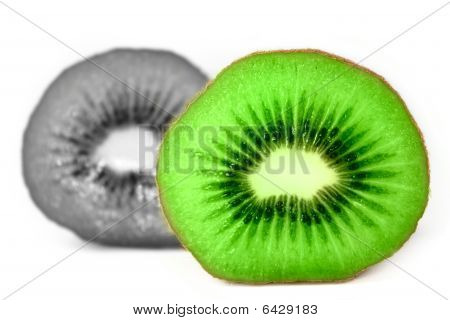 Kiwi Fruit Cut In Half Green And Black