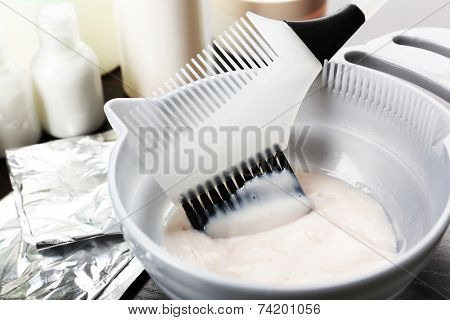 Hairdresser accessories for coloring hair, close-up