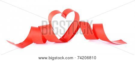 Heart shaped red paper ribbon isolated on white
