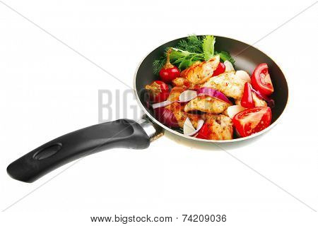 chicken brisket slices on black teflon pan