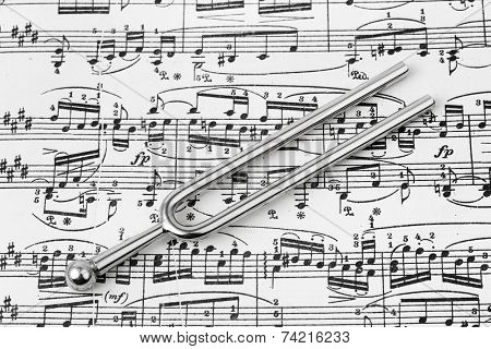 Pitchfork on sheet music - abstract art background