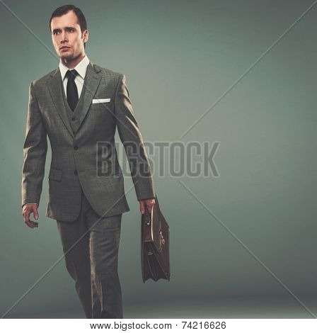 Well-dressed young businessman with a briefcase 