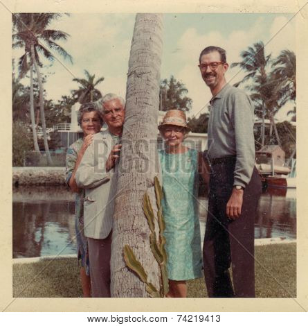 USA- CIRCA 1950s: Vintage photo shows family on vacation.  