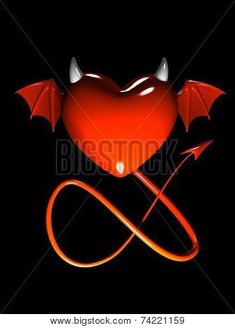 Red heart-devil isolated on black background