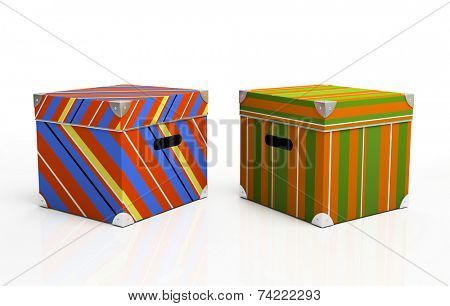 Multicolored cardboard boxes isolated on background 3D