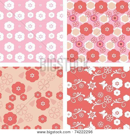 Set Floral Pattern Blossom Cherry