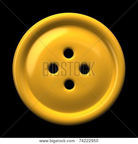 Yellow button for clothing isolated on black background 3D rendering