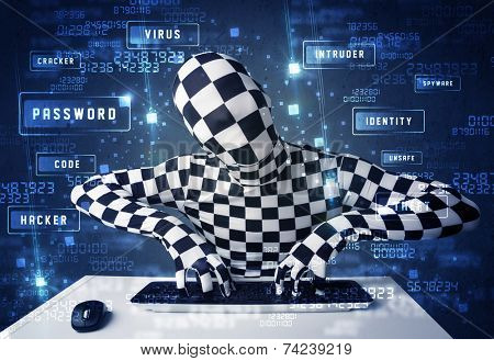 Man without identity programing in technology enviroment with cyber icons and symbols