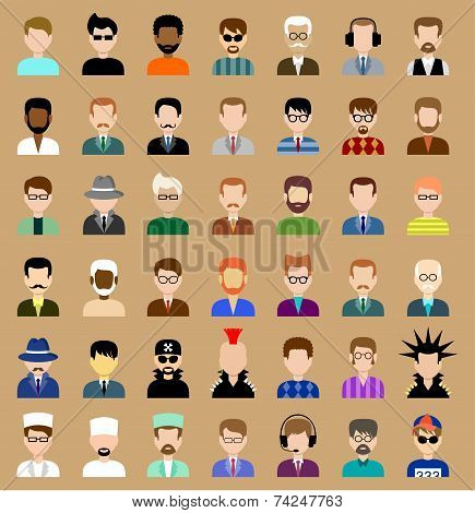 Set Of Circle Flat Icons With Men.