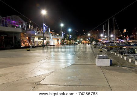 People Walking On Seafront In Yalta City In Night