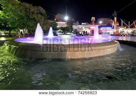 Fountain On Waterfront Of Yalta City In Night