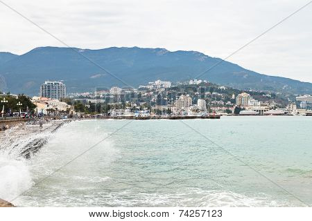 Waterfront Of Yalta City In Rainy Day