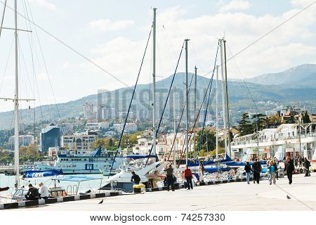 People On Waterfront In Yalta City In September