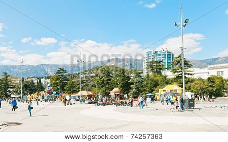 People On Lenin Naberezhnaya Street In Yalta City