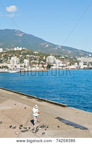 People On Waterfront Of Yalta City In Crimea